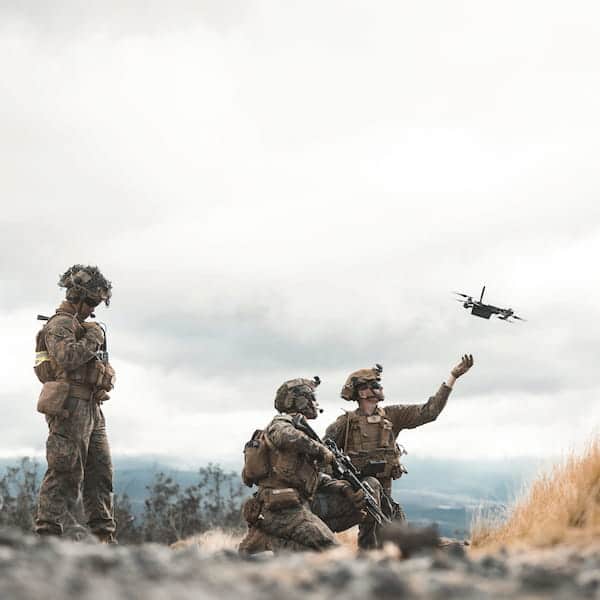 Soldiers deploying a drone